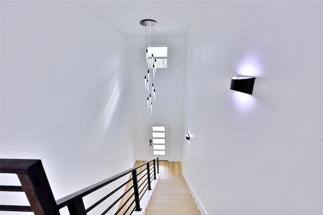 stairs featuring hardwood / wood-style floors and plenty of natural light