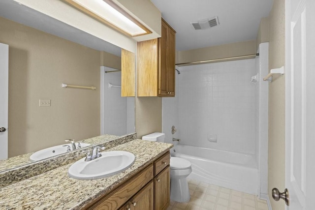 full bathroom with vanity, shower / bath combination, and toilet