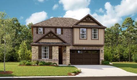 craftsman-style house featuring a front lawn and a garage