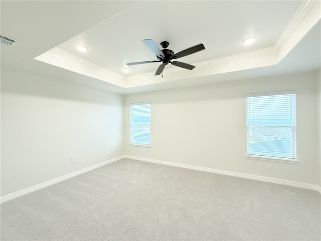 247 Fawn Ridge Dr, Copperas Cove, TX 76522 - carpeted empty room with a raised ceiling, ornamental molding, baseboards, recessed lighting, and ceiling fan
