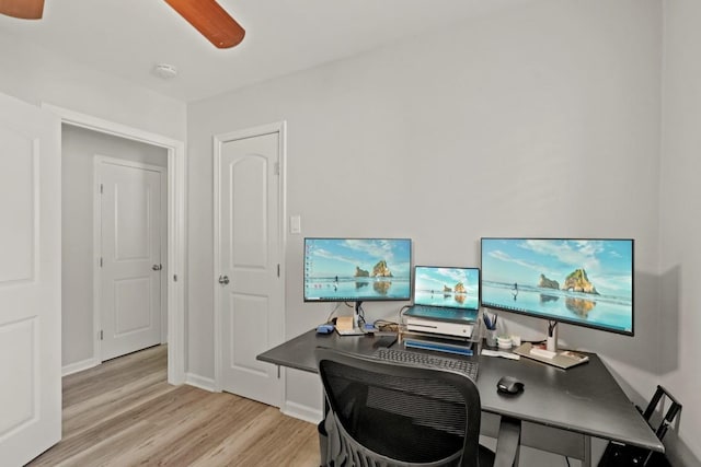 office with baseboards and light wood finished floors