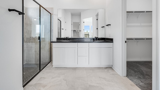 113 Golden Sage Ave, Georgetown, TX 78633 - full bath featuring a stall shower, a spacious closet, and double vanity