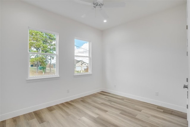189 Mauna Kea Ln, Bastrop, TX 78602 - empty room featuring ceiling fan, light wood-style floors, baseboards, and recessed lighting