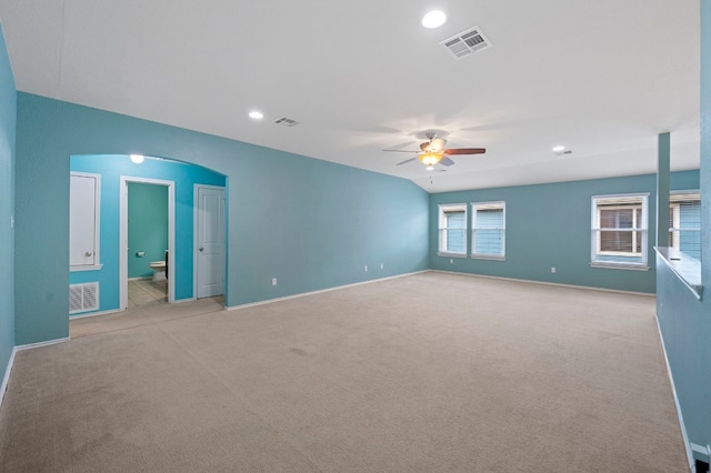 carpeted empty room with ceiling fan