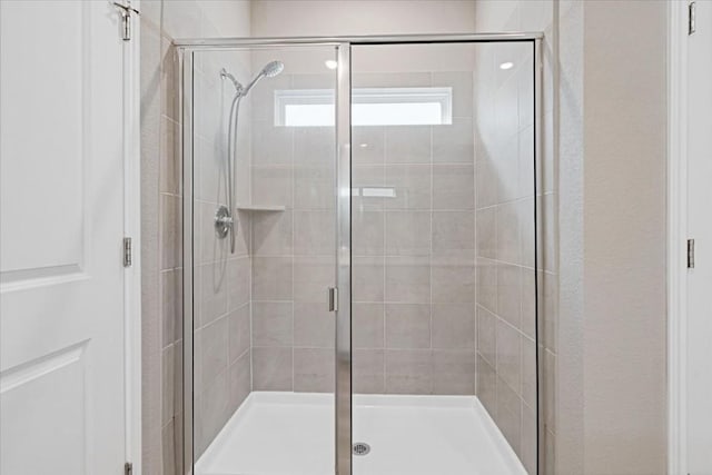 bathroom featuring a shower with door