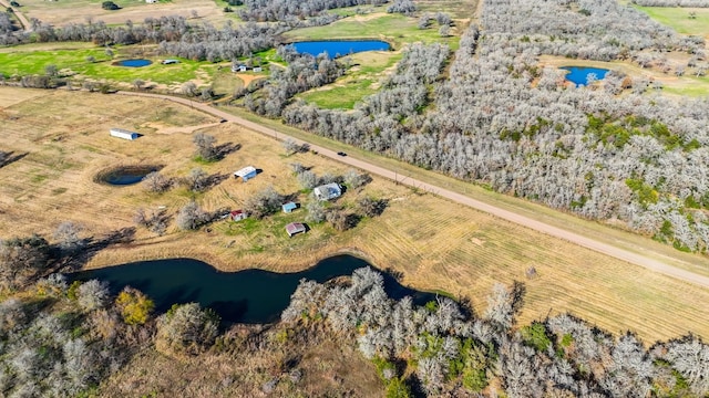 drone / aerial view featuring a rural view and a water view