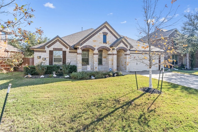 view of front of house featuring a front yard and a garage