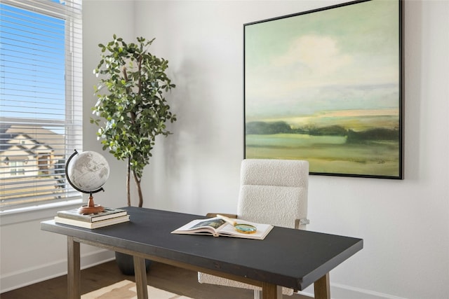 office area with wood-type flooring and plenty of natural light