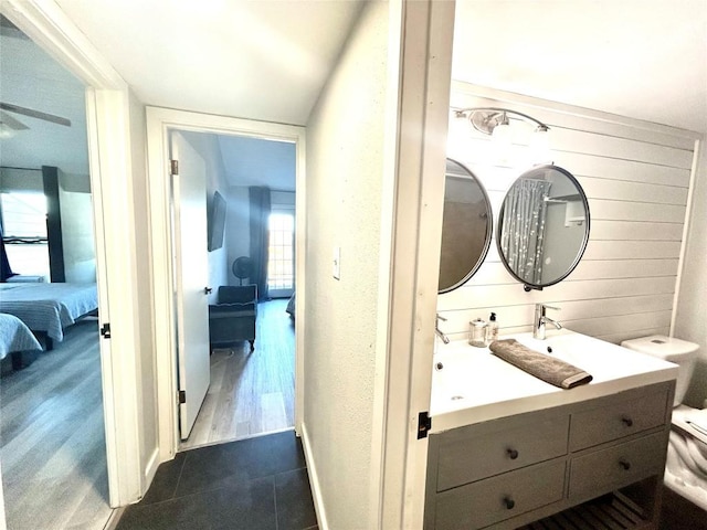 bathroom featuring wood-type flooring and vanity