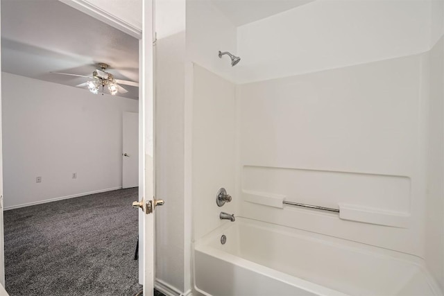 bathroom featuring bathing tub / shower combination and ceiling fan