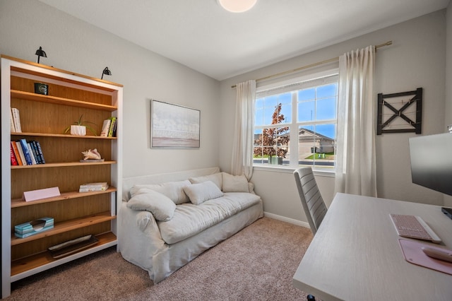 view of carpeted home office