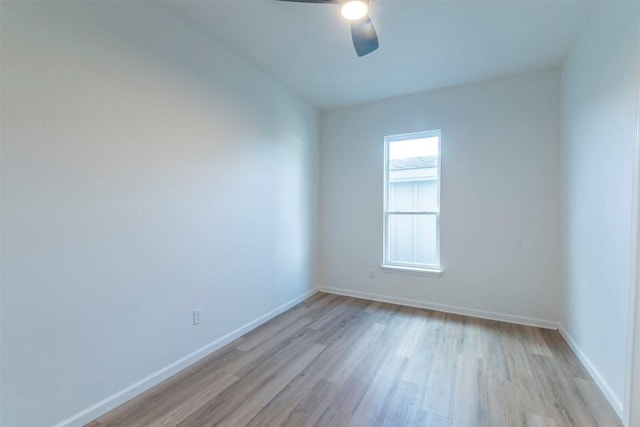 unfurnished room featuring ceiling fan and light hardwood / wood-style floors