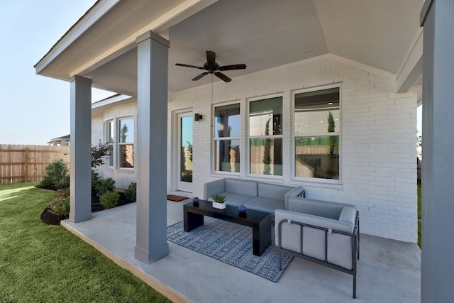 view of patio / terrace featuring an outdoor living space and ceiling fan