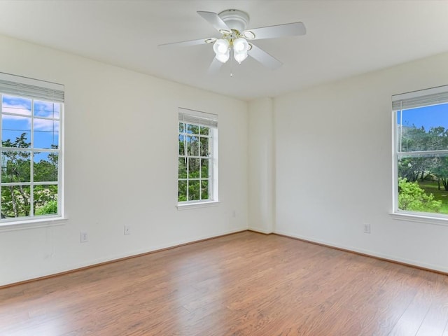 unfurnished room with ceiling fan and wood-type flooring