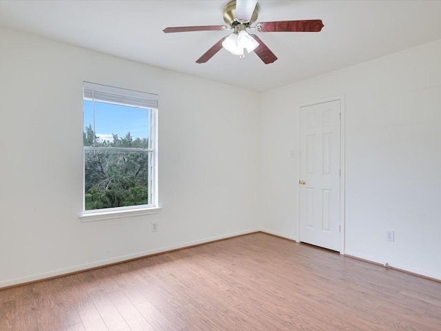 unfurnished room featuring light hardwood / wood-style floors and ceiling fan