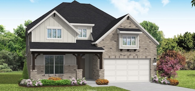 view of front of home featuring a garage and a front lawn