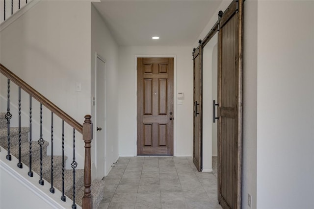 interior space with a barn door