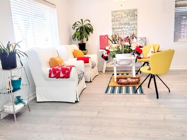 living area with light hardwood / wood-style floors