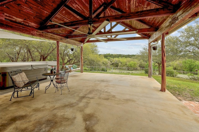 view of patio featuring a hot tub