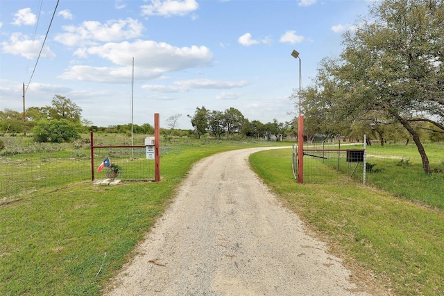 view of road with a rural view