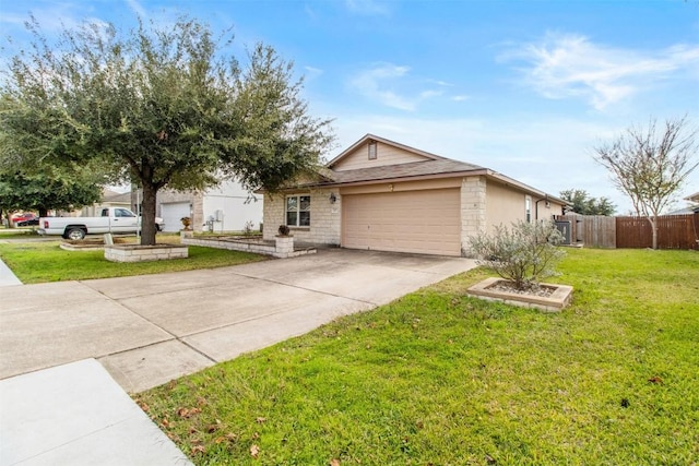 single story home with a front lawn and a garage