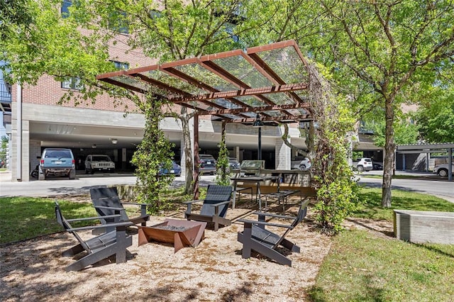 exterior space with a pergola