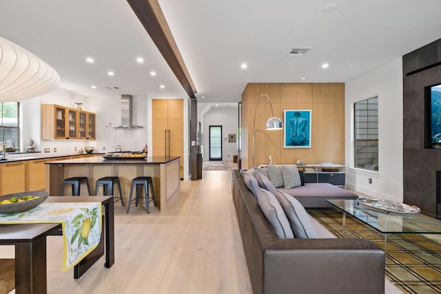 1005 Jewell St, Austin, TX 78704 - living room with light wood-type flooring and recessed lighting