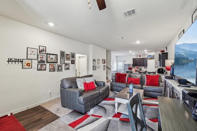 living room with ceiling fan