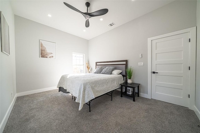 bedroom with carpet floors and ceiling fan