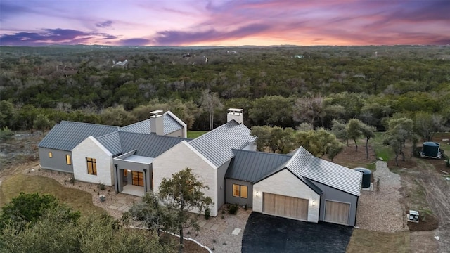 view of aerial view at dusk