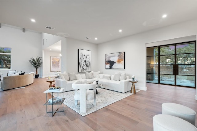 living room with light wood-type flooring