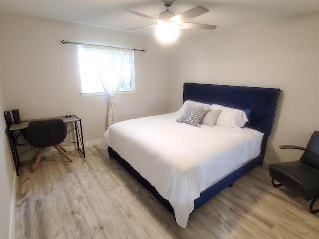 bedroom with ceiling fan and wood-type flooring