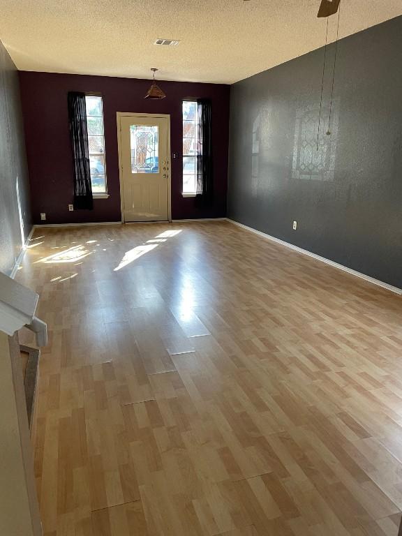 entrance foyer featuring a healthy amount of sunlight, light wood-type flooring, and a textured ceiling