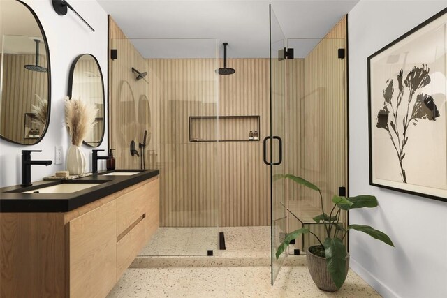 bathroom with vanity and walk in shower