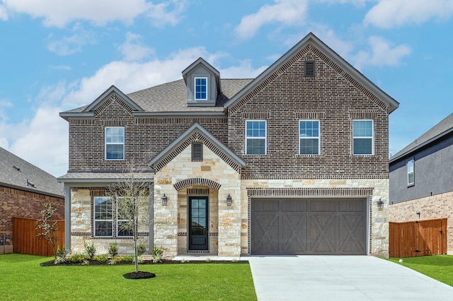 view of front facade featuring a front yard and a garage