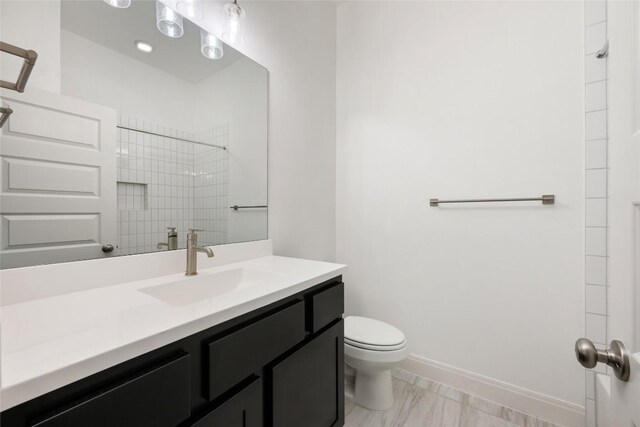 7501 Becasseau Dr, Austin, TX 78738 - full bathroom with vanity, tiled shower, and marble look tile flooring