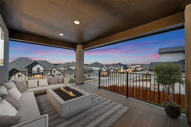 7501 Becasseau Dr, Austin, TX 78738 - view of patio featuring a residential view, an outdoor living space with a fire pit, and a balcony