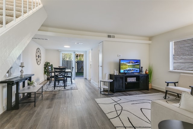 living room with hardwood / wood-style floors