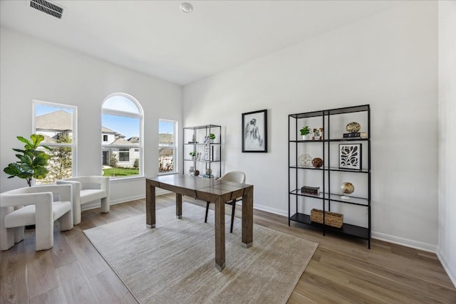 office space featuring hardwood / wood-style floors