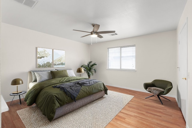 bedroom featuring ceiling fan and wood-type flooring