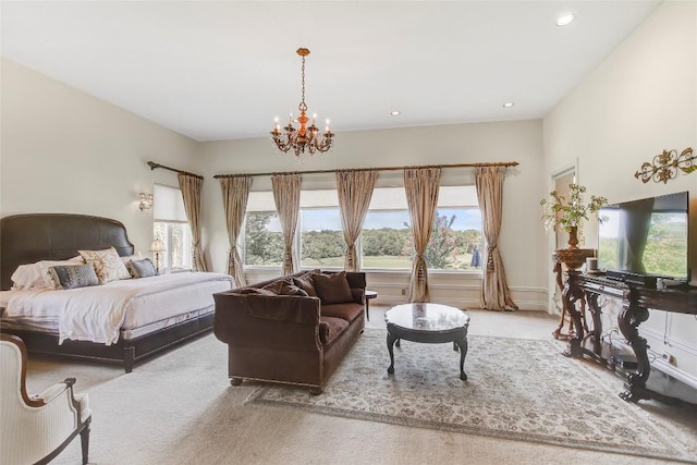 13628 Gregg Manor Rd, Manor, TX 78653 - carpeted bedroom featuring a chandelier and recessed lighting