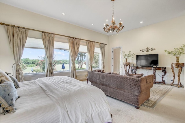 13628 Gregg Manor Rd, Manor, TX 78653 - carpeted bedroom with a chandelier and recessed lighting