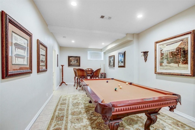 13628 Gregg Manor Rd, Manor, TX 78653 - recreation room with recessed lighting, billiards, light tile patterned floors, and baseboards