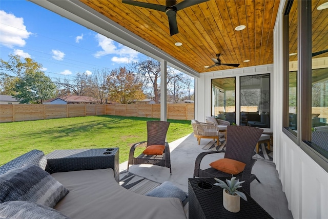 view of patio / terrace featuring an outdoor hangout area and ceiling fan