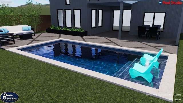 view of swimming pool with outdoor lounge area and a patio