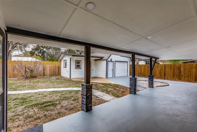 exterior space with a garage