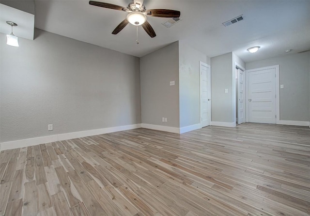 unfurnished room featuring ceiling fan and light wood-type flooring