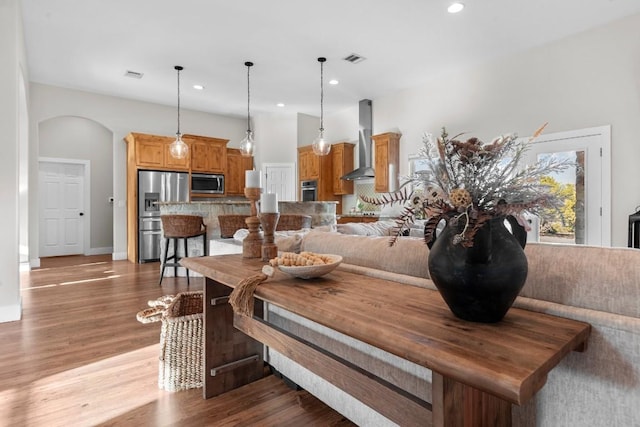 dining area featuring light hardwood / wood-style flooring