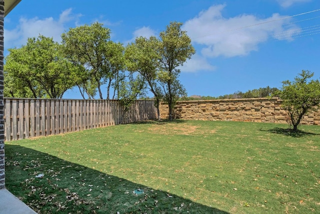 view of yard with a fenced backyard