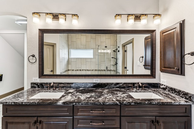 bathroom featuring vanity and walk in shower